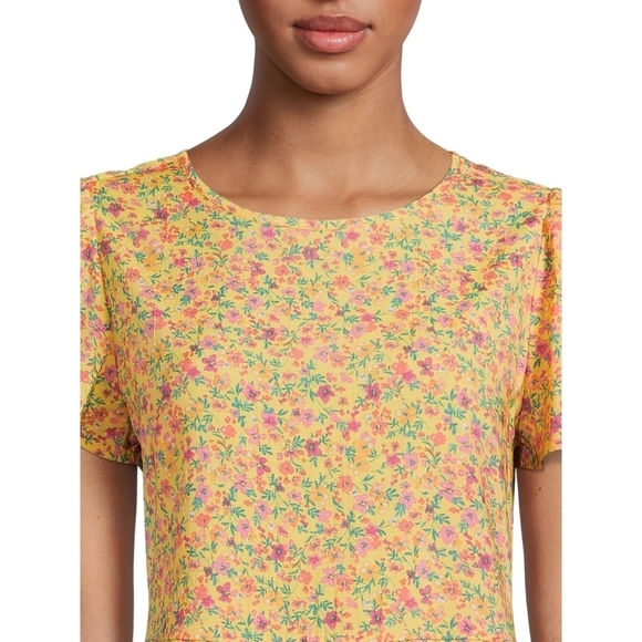 Time and Tru Short Sleeve Floral Printed Woven Mini Dress Women's Size XS (0-2) - Picture 16 of 16